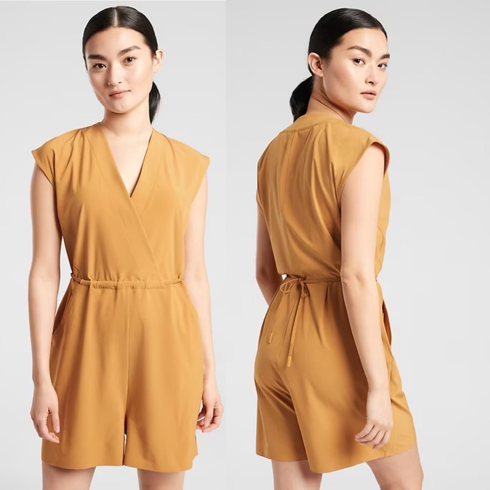Athleta Marlow Tuscan Gold Short Sleeve Lightweight Romper Women’s Size Large
